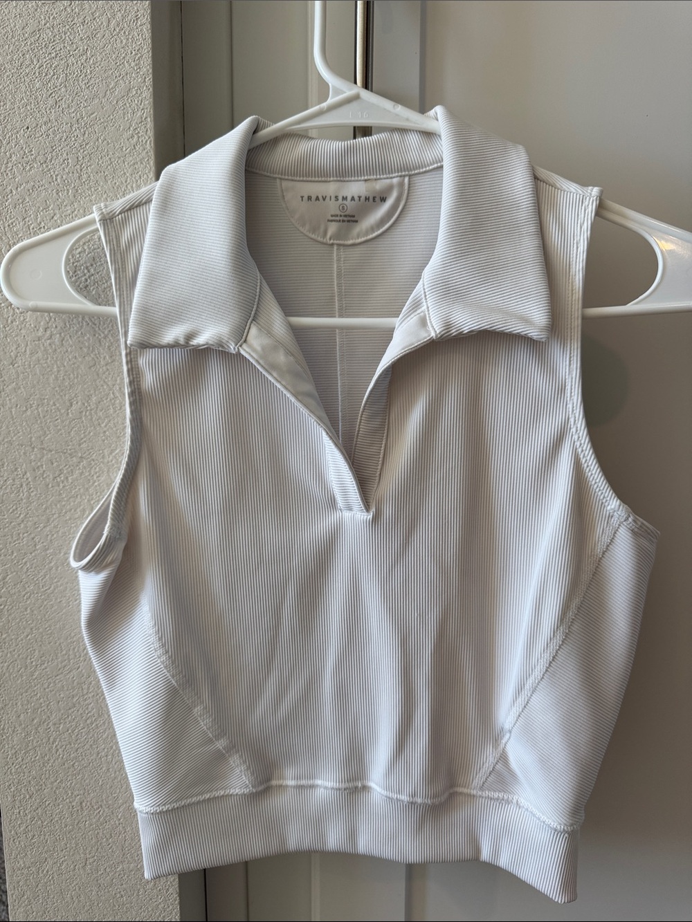 Travis Mathew White Ribbed Sleeveless Polo Tank